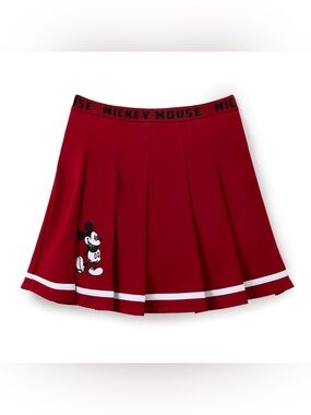 Disney Red Circle Skirt with Mickey Graphic and White Hem Stripes